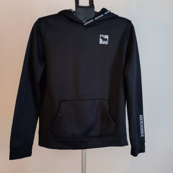 Abercrombie Kids Black Hoodie Sweatshirt Kangaroo Pocket Moose Logo Size 15/16 - Picture 16 of 16